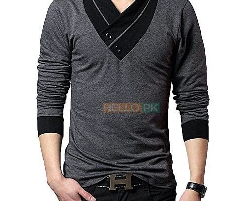 Pack of 2 Stylish Multicolor Cotton V-Neck Button T-Shirts