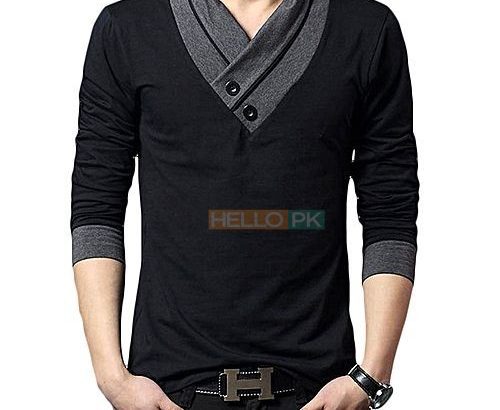Pack of 2 Stylish Multicolor Cotton V-Neck Button T-Shirts
