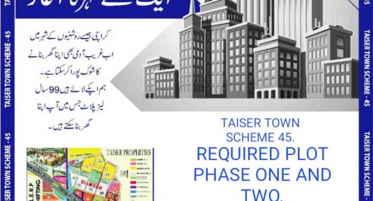 Taiser town scheme 45 sale purchase ka liya rabta kare
