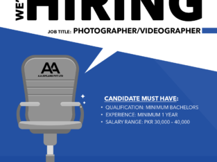 We are hiring Photographer/ Videographer.Apply Now