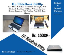 Hp Elitebook 8530p Core 2 Duo, 2Gb Ram,250GB Hard Drive,Wifi, Camera