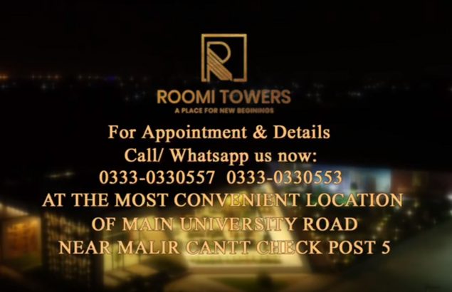 Roomi Towers. 2 & 3 Bedrooms Luxurious Apartments Scheme 33, Karachi sindh