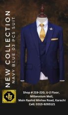 J.J New Collection – Navy Blue 03 Pcs. Suit