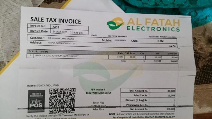 Brand New Haier Washing Machine ( 15 KG )